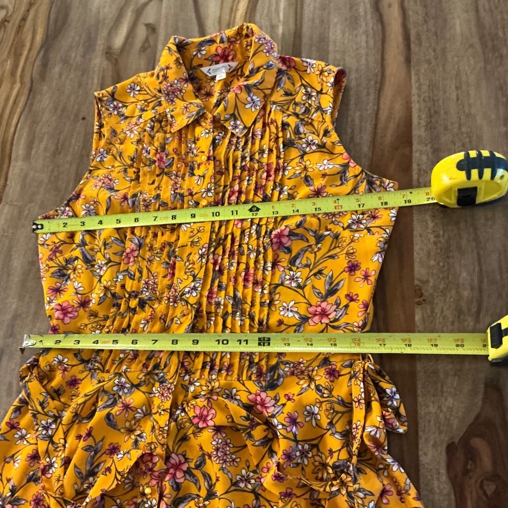 Nanette Nanette Lepore Floral Midi‎ Dress 6 Mustard Yellow Pleated Fit Flare - Picture 7 of 16